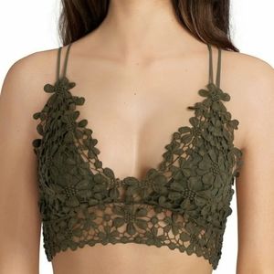 Free People Intimately Olive Green Miss Dazie Crochet Smocked Bralette Bra